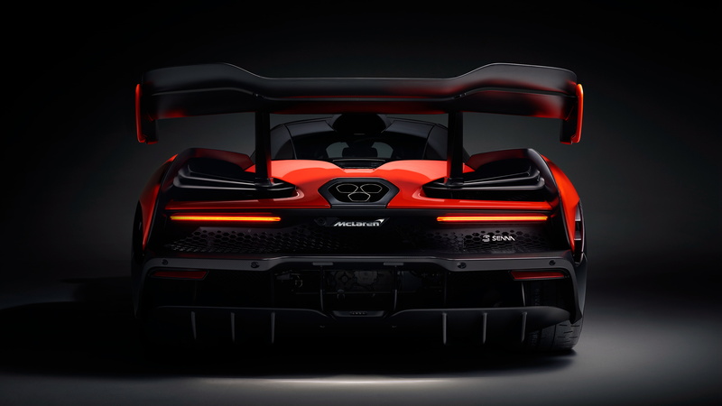 aggression, transportation, red, colored background, k, Rear, wheel, Senna, 4K, car, front view, black color, Mclaren, motor vehicle, illuminated, indoors