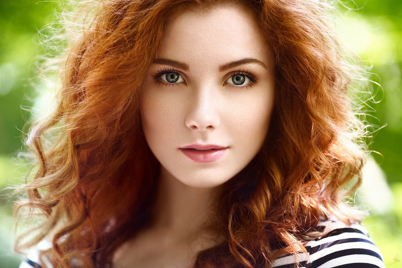 redhead, women, depth of field, portrait, 1080P, face