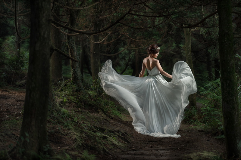 tree, women, lifestyles, plant, young adult, young women, white color, fashion, nature, one person, brides, adult, woodland, wedding dress, land, Asian