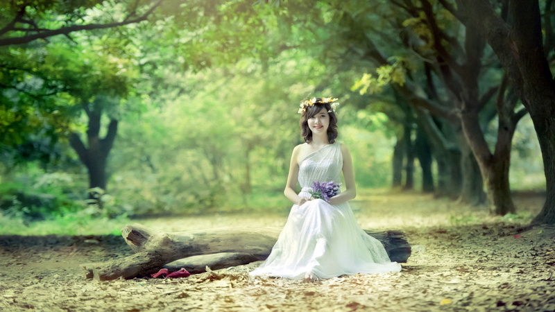 beauty, brides, forest, portrait, brunette, model, beautiful people, nature, one person, tree, dress, clothing, flower in hair, adult, hair, trees, beautiful woman