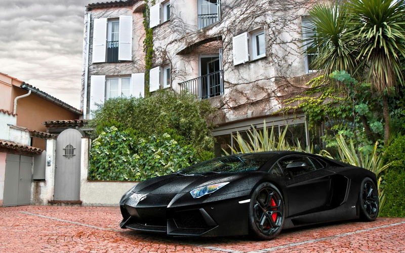 House, Supercar, aventador, lp, Lamborghini, 1080P, Black