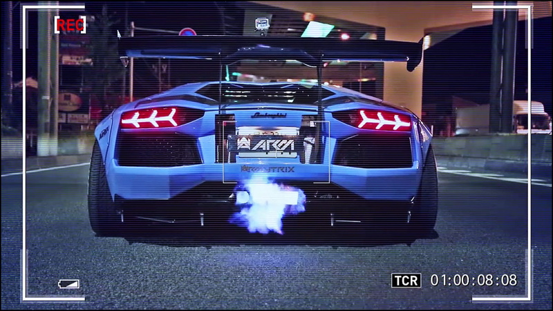 lamborghini aventador car blue flames camera night cityscape liberty walk, 1080P