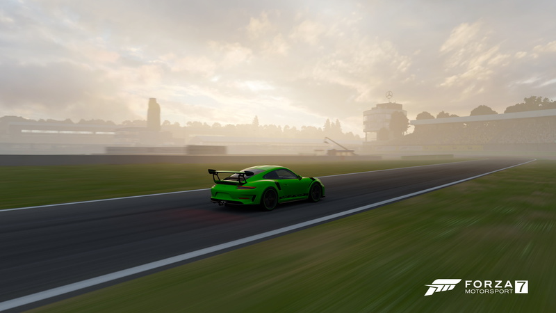 day, Forza Motorsport 7, outdoors, rear angle view, cloud - sky, mode of transportation, on the move, sunlight, sky, building, motor vehicle, land vehicle