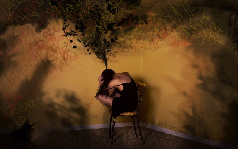 emotion, plant, women, sitting, disappointment, teenager, wall, contemplation, 1080P, room, real people, young adult, depression, despair, chair, depression - sadness