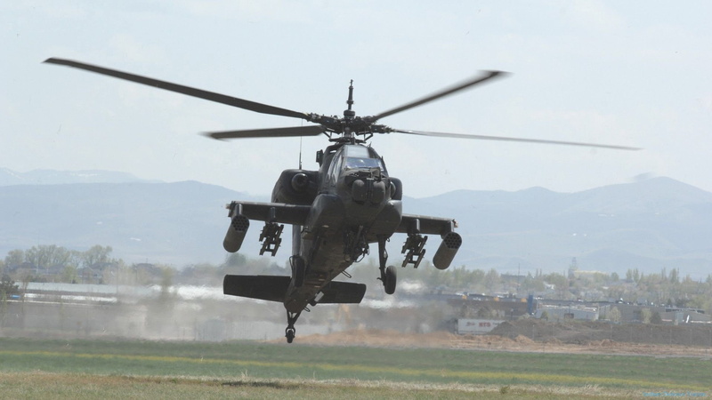 Boeing AH-64 Apache, transportation, nature, air vehicle, helicopters, mountain, armed forces, field, motion, military aircraft, government, 1080P, outdoors