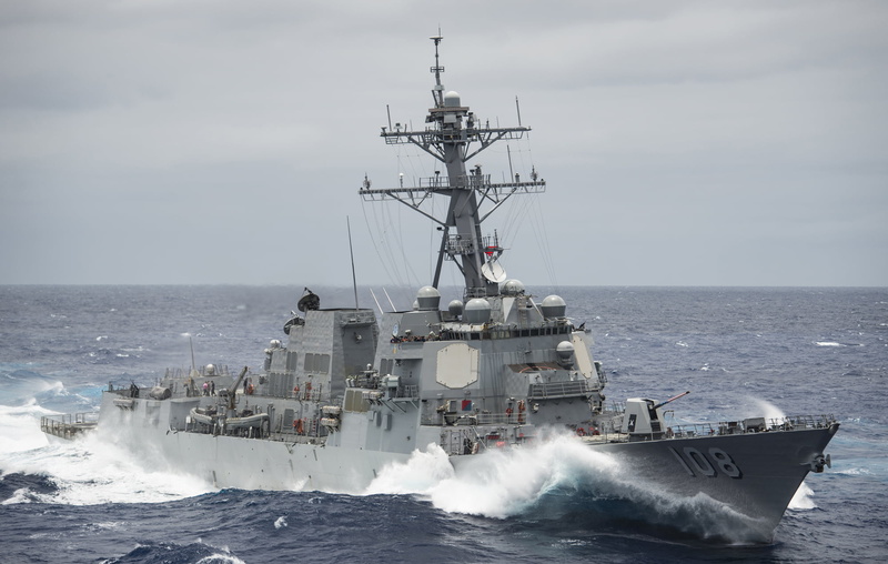 no people, military, outdoors, horizon over water, nature, sky, water, 1080P, on the move, day, Arleigh Burke Class Destroyer, motion, freight transportation
