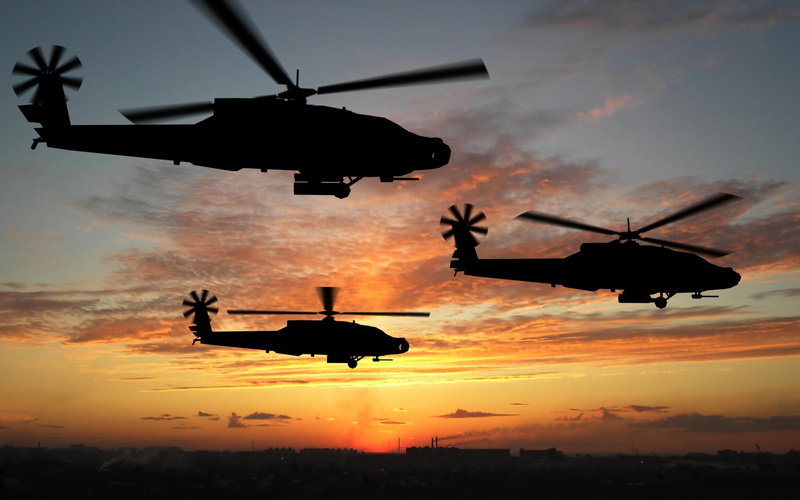 military, helicopters, AH-64 Apache, 2K, silhouette