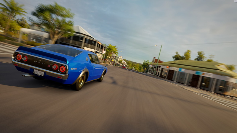 city, transportation, mode of transportation, car, Forza Horizon, public transportation, 720P, land vehicle, blurred motion, JDM, cloud - sky, Nissan