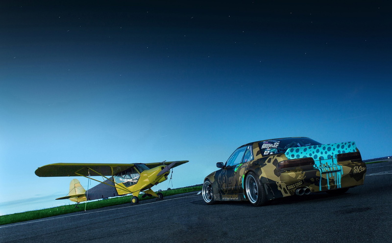 photography, one person, outdoors, night, Nissan, Planes, Silvia S13, 2K, real people, Work Wheels, nature, blue, Norway, stars, land vehicle, Nissan Silvia S13