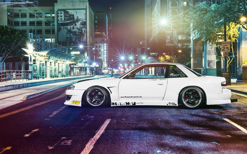 silvia, nissan silvia, street, 2K, rechange, s13, Nissan, night, white, tuning, car