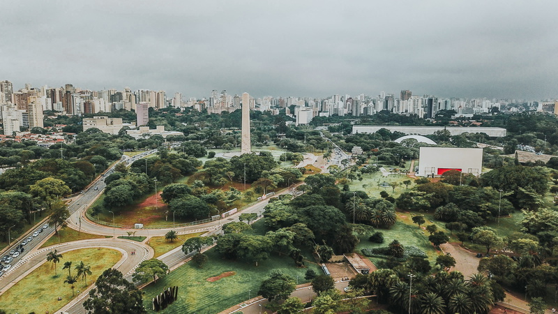 brazil, city, modern, cityscape, skyscraper, landscape, nature, parque ibirapuera, no people, cloud - sky, building exterior, plant, road, high angle view