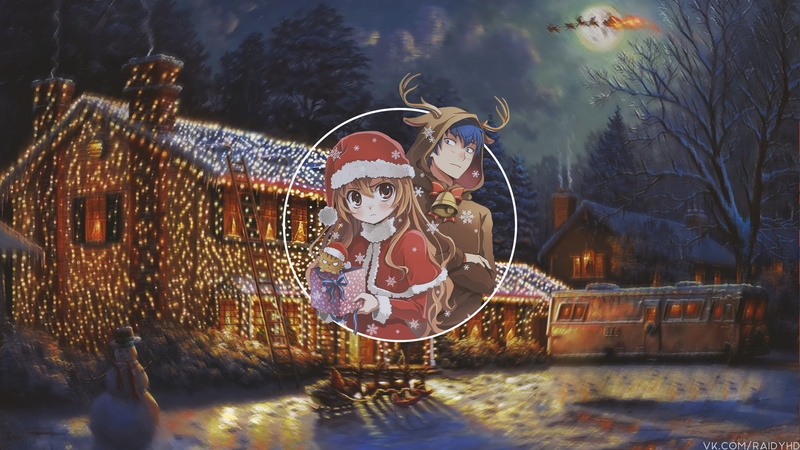 anime, Santa hats, Christmas, picture-in-picture, anime boys, anime girls, 4K