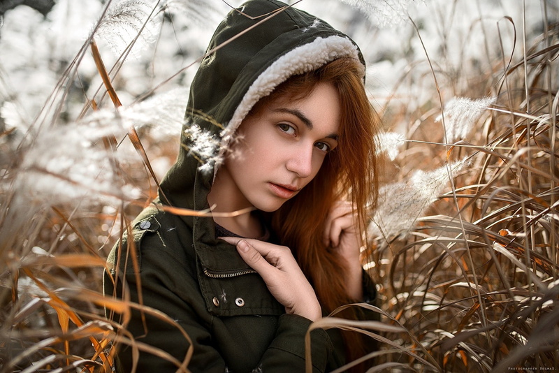 women, jacket, redhead, hoods, 1080P, portrait, Dima Begma