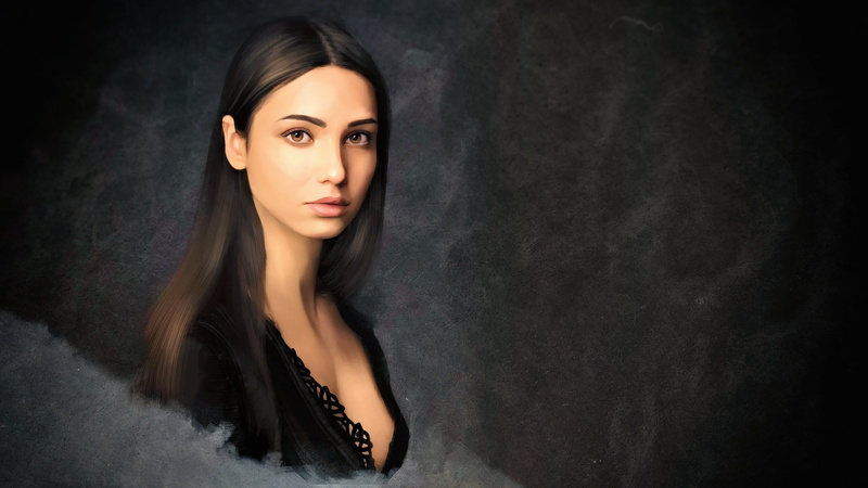 simple background, fantasy art, model, 4K, Mariya Volokh, portrait, women, brunette