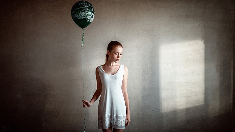teenager, contemplation, Katya Voronina, young adult, lifestyles, top - garment, adult, looking, beauty, freckles, wall, white dress, clothing, brown hair
