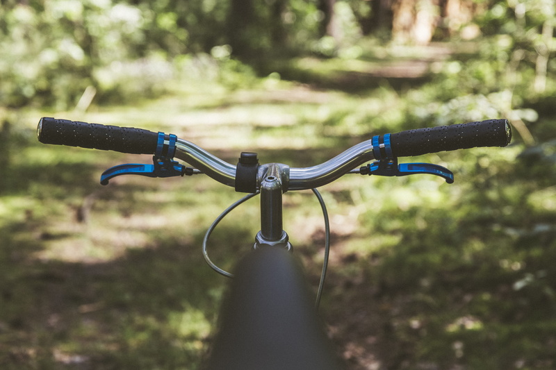 recreation, equipment, plants, day, beside, view, absence, tree, chrome, style, urban, sunlight, cycle, customized, close-up, outdoors, clean, park, handlebar