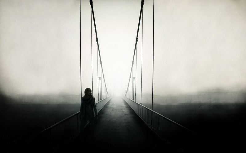 bridge - Man Made Structure, back Lit, black And White, transportation, real people, the way forward, men, loneliness, adult, bridge, freedom, caucasian Ethnicity