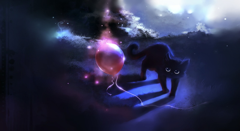 Painting, red, night, planet - space, star - space, illuminated, digital composite, cat painting, Animal, purple, blue, astronomy, Balloon, nature, Fantasy
