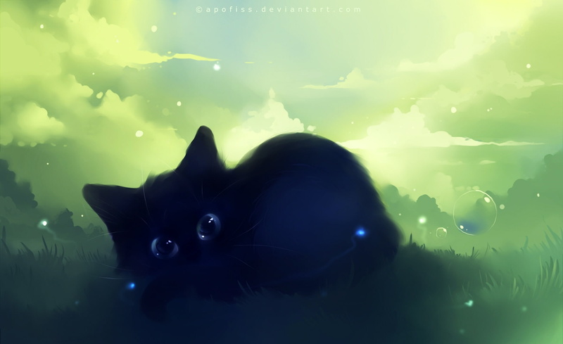 black cat, Painting, swimming, domestic cat, sea, Animal, feline, domestic animals, marine, cat, water, one animal, Fantasy, animal themes, 1080P, Kitty