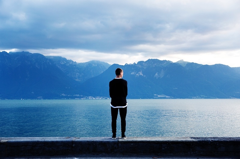 cliffs, scenery, photography, water, one person, alone, contemplation, beach, person, standing, alps, business, hills, mountains, looking at view, scenics - nature