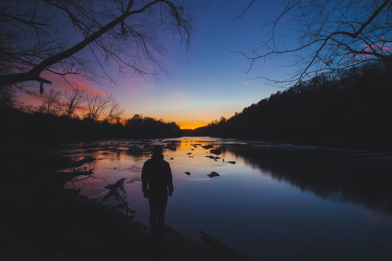 orange Color, river, twilight, landscape, standing, lake, scenics, lifestyles, non-urban scene, tranquility, sunrise - Dawn, sunlight, water, summer, forest