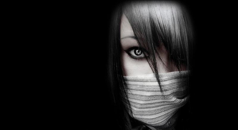 black And White, hairstyle, real people, emo, dark, beauty, portrait, one Person, young Adult, fear, studio shot, halloween, obscured face, black, girl