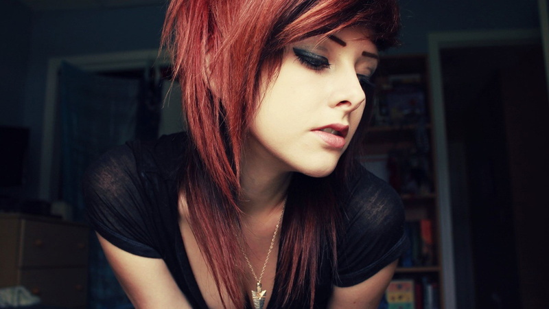 redhead, women, emo, women indoors, face, model, necklace, 1080P