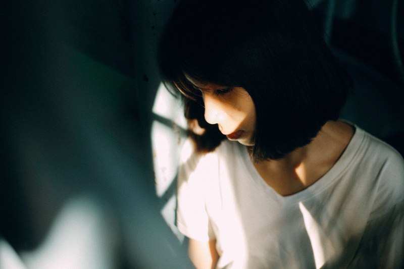 model, headshot, emotional stress, introspection, close-up, depression - sadness, woman, adult, looking down, 4K, girl, anxiety, young adult, looking