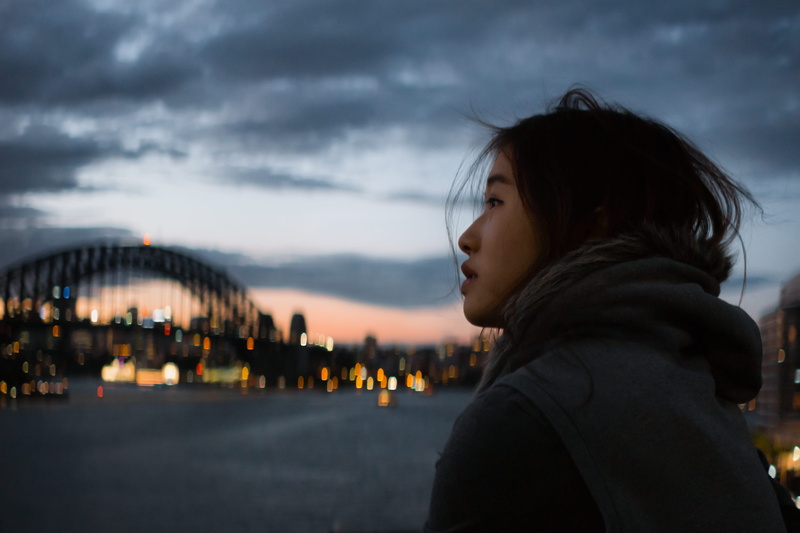 architecture, focus on foreground, blur, twilight, side view, photography, adult, depression - sadness, seeing, young adult, introspective, girl, dusk