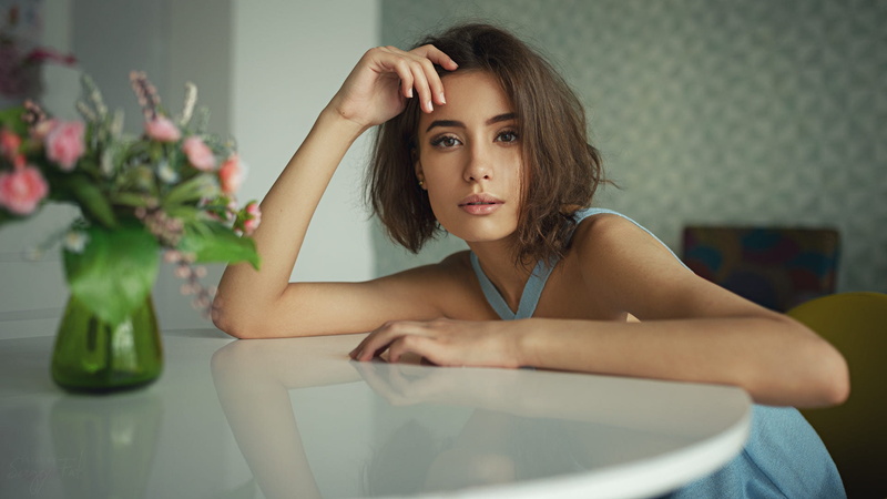 women, tanned, Sergey Fat, face, brown eyes, 1080P, brunette, Eva Reber