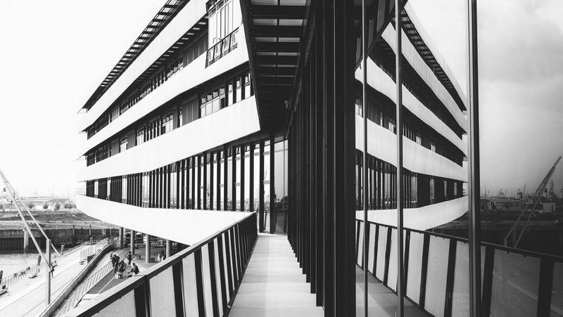 building, minimal, built structure, building exterior, architecture, urban, mirrors, 4K, vsco, reflection, day, black and white, footpath, direction, lines