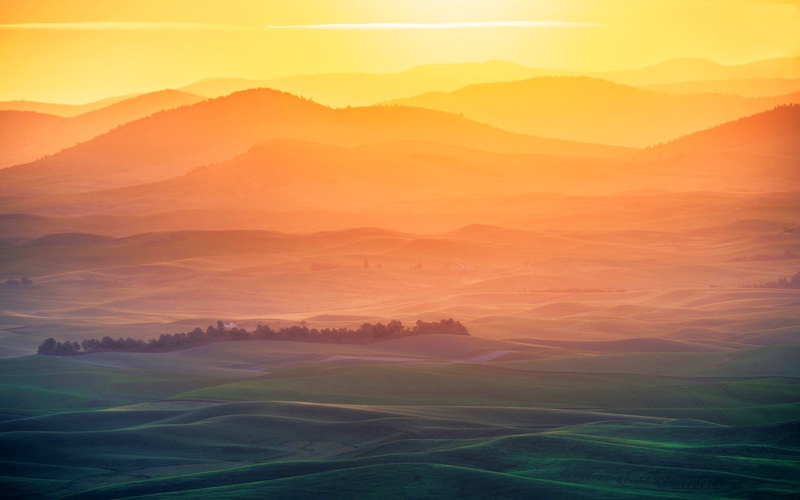 mist, hills, colorful, 1080P, landscape, Washington state, Palouse, nature