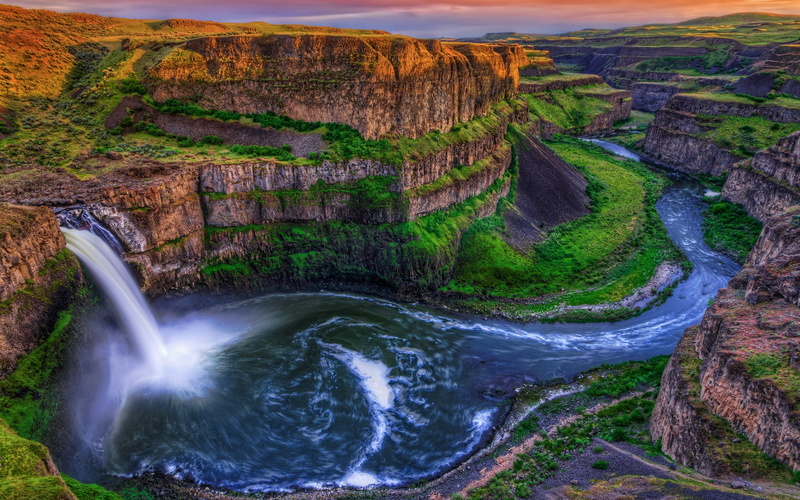 canyon, 2K, falls, cliff, palouse, waterfall
