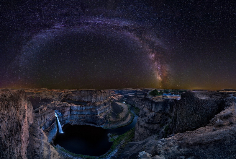river, night, palouse, washington, stars, usa, waterfall, 1080P