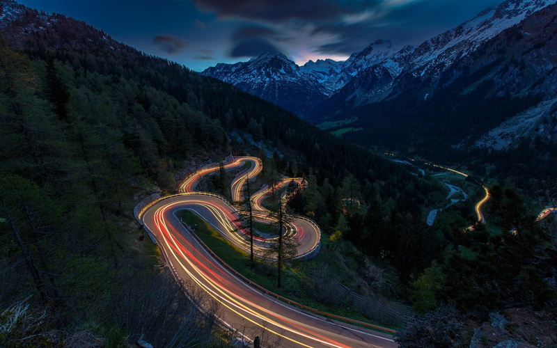sunset, road, speed, mist, transportation, motion, tranquility, plant, night, sky, lights, landscape, outdoors, no people, curve, long exposure, 1080P
