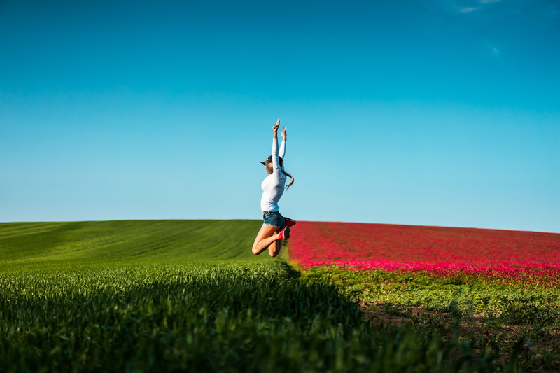 land, human arm, ecology, scenery, cloudless, girl, field, air, emotions, outdoors, standing, alone, green color, winner, eco, winning, 4K, fields, arms raised