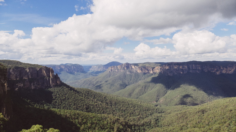 nature, clouds, view, summer, rocks, scenics - nature, distance, valley, tranquil scene, katoomba, tranquility, day, mountain range, open, landscape, cliff