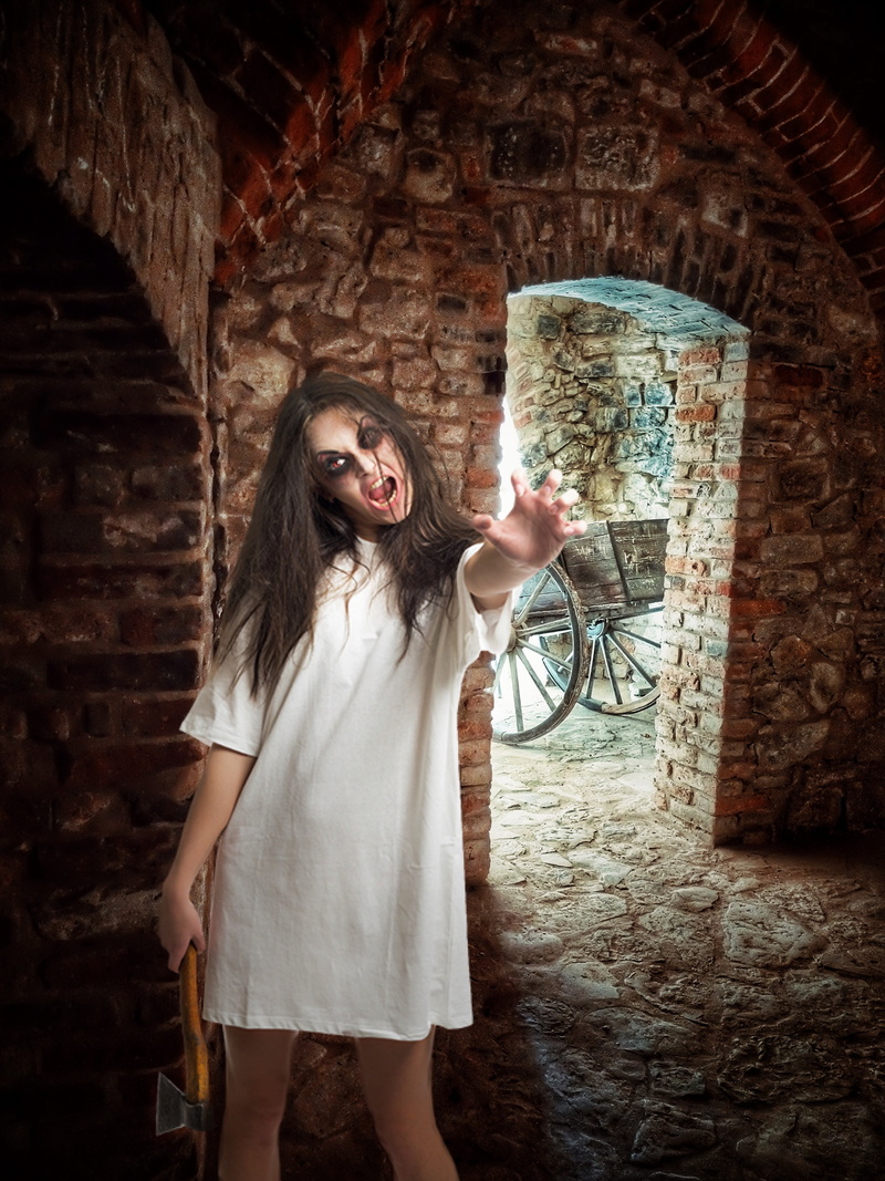 axe, young women, built structure, wall - building feature, ax, standing, nightmare, weird, real people, architecture, creepy, hairstyle, adult, young adult