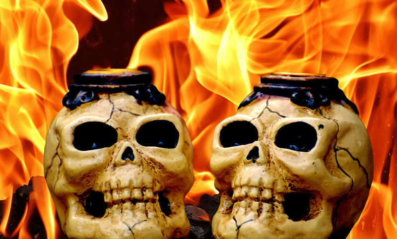 aggression, halloween, human, weird, spooky, decors, skeleton, black background, skull and crossbones, fire - natural phenomenon, skull, flame, evil, horror
