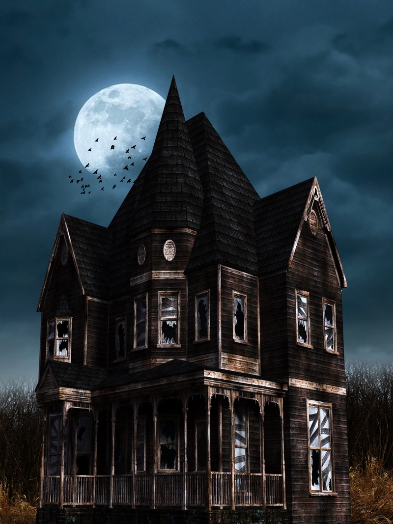 full moon, outdoors, mansion, moon, place of worship, horror, history, 4K, gray, gloomy, mystical, atmosphere, halloween, no people, spooky, dusk, moonlight