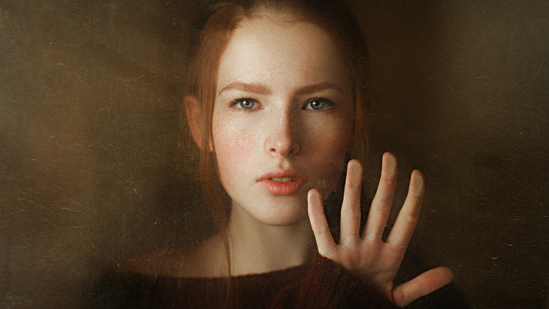 women, redhead, Georgy Chernyadyev, sweater, Katya Voronina, portrait, hands, face, 1080P, blue eyes