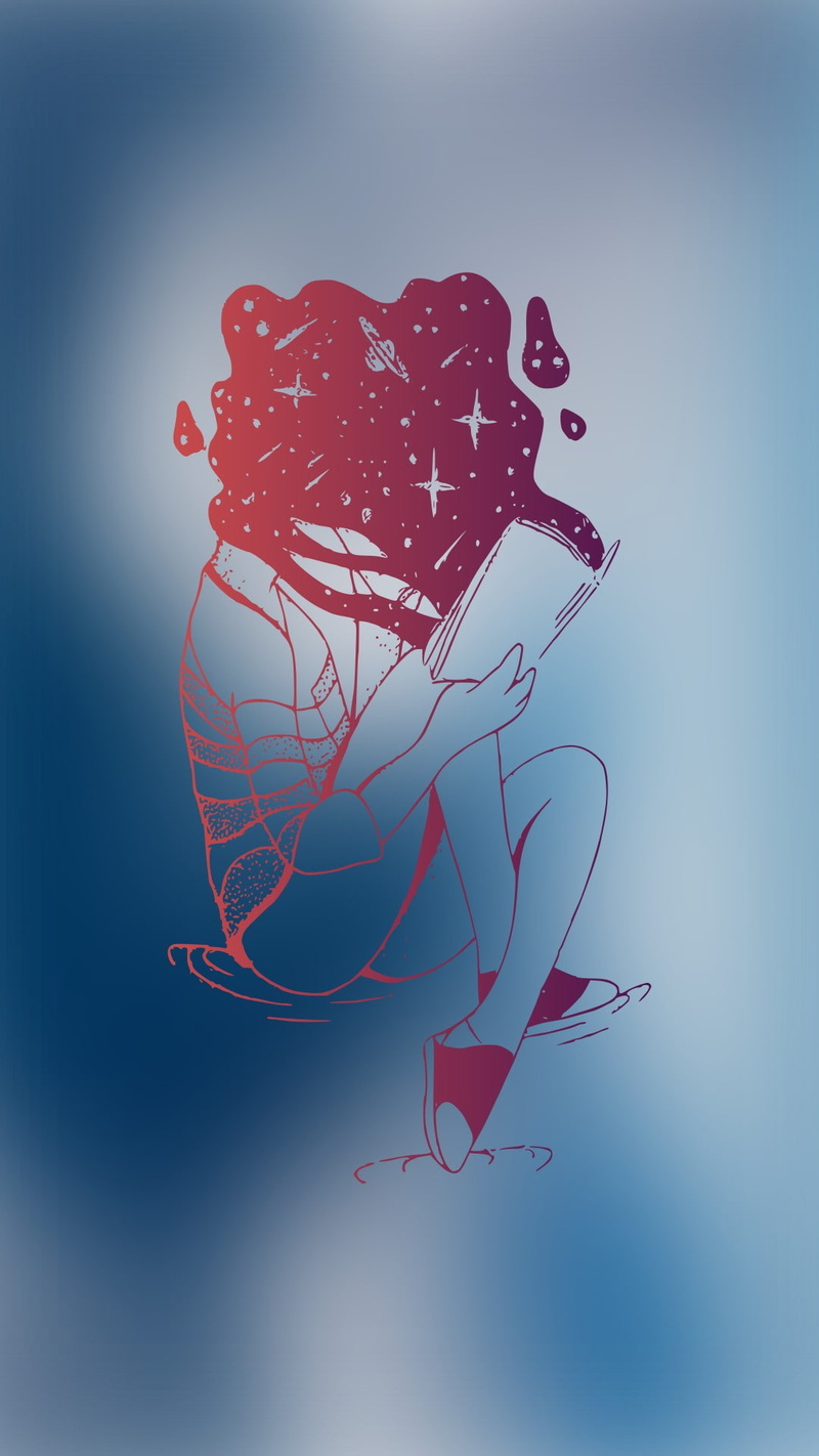 1080P, blue, emotion, anime, hd, people, px, art, blue background, red, 1080x1920 px, valentines day - holiday, digital composite, books, love, blood