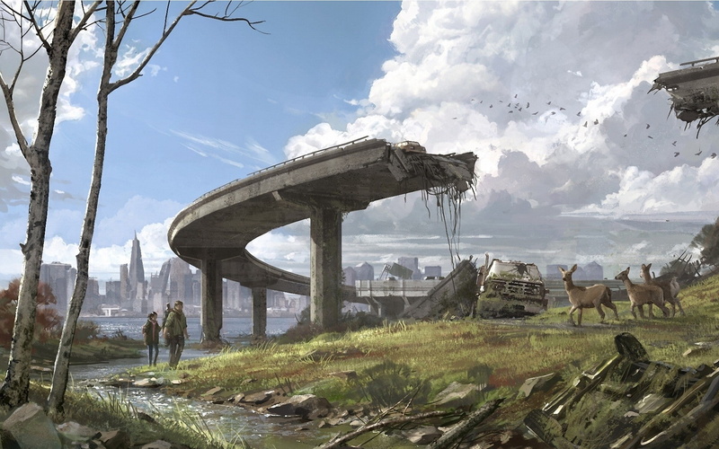 apocalypse, landscape, grass, day, animal, architecture, mammal, domestic animals, outdoors, domestic, built structure, artwork, livestock, plant, nature