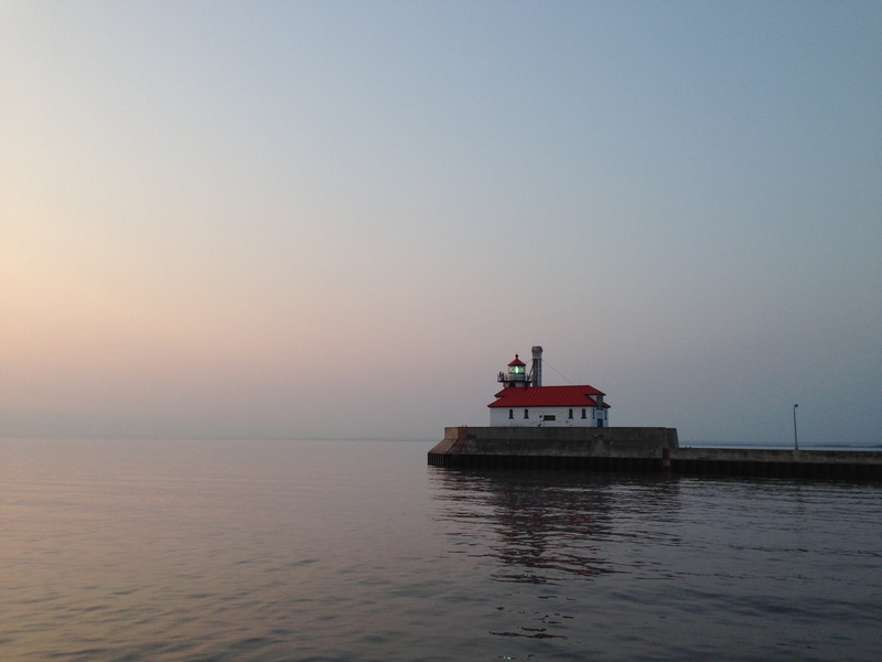 light house, sunset, 2K, clear sky, reflection, outdoors, landmark, nature, copy space, craft, ferry, superior, ship, sea, lighthouse, beacon, no people