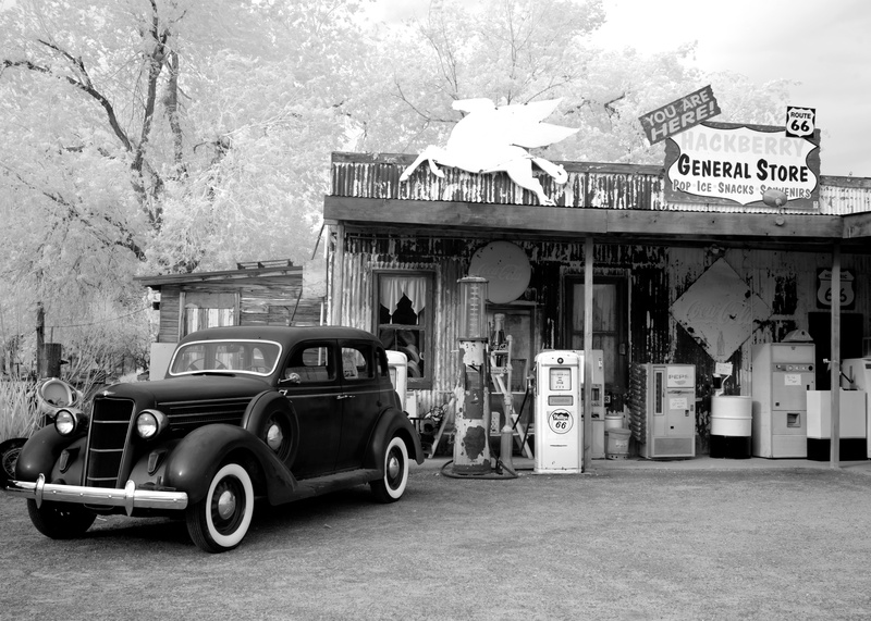motor vehicle, auto, grocery manufacturers, communication, route 66, usa, building exterior, photography, retro, gas pump, car, automotive, built structure