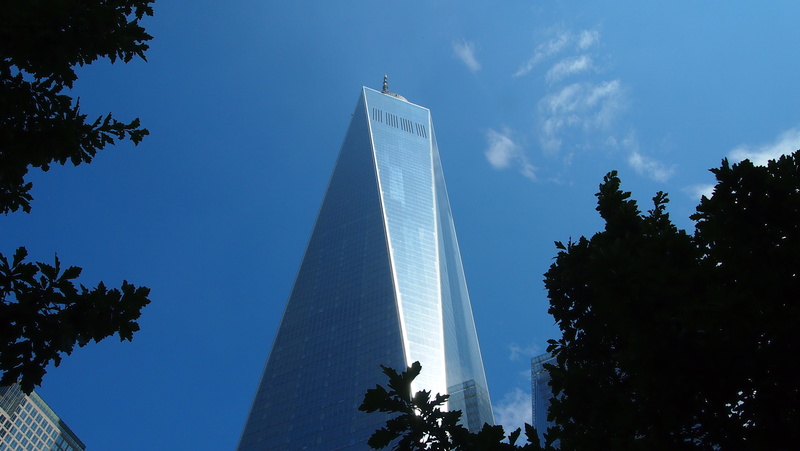 1wtc, office building exterior, blue, plant, world trade center, sky, imposing, glass, no people, new york, big apple, one world trade center, new york city