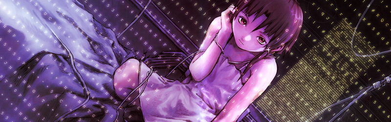 costume, pink color, anime, lifestyles, portrait, night, front view, midsection, Serial Experiments Lain, child, purple, anime girls, Lain Iwakura, real people