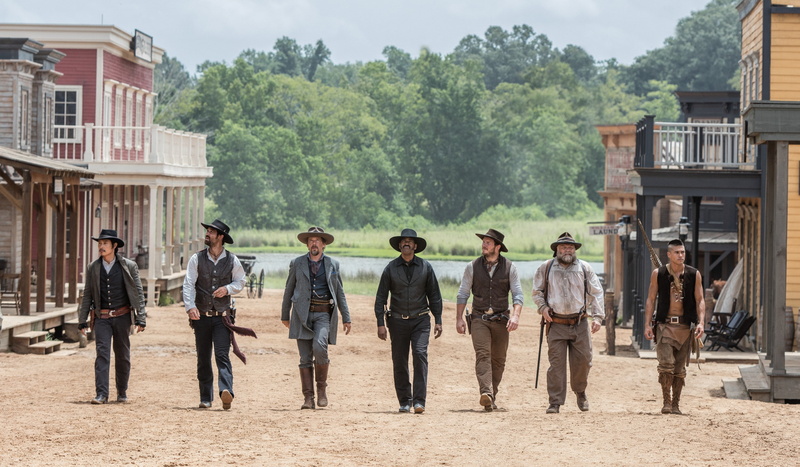 cowboys, Western, Lee Byung-hun, forest, weapons, Manuel Rulfo, river, 2K, Indian, The Magnificent Seven, Denzel Washington, hats, town, Martin Sensmeier