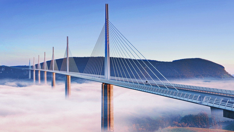 france, modern, millau, fog, nature and landscapes, magnificent, bridge, 1080P, mountain, terabithia, skyline