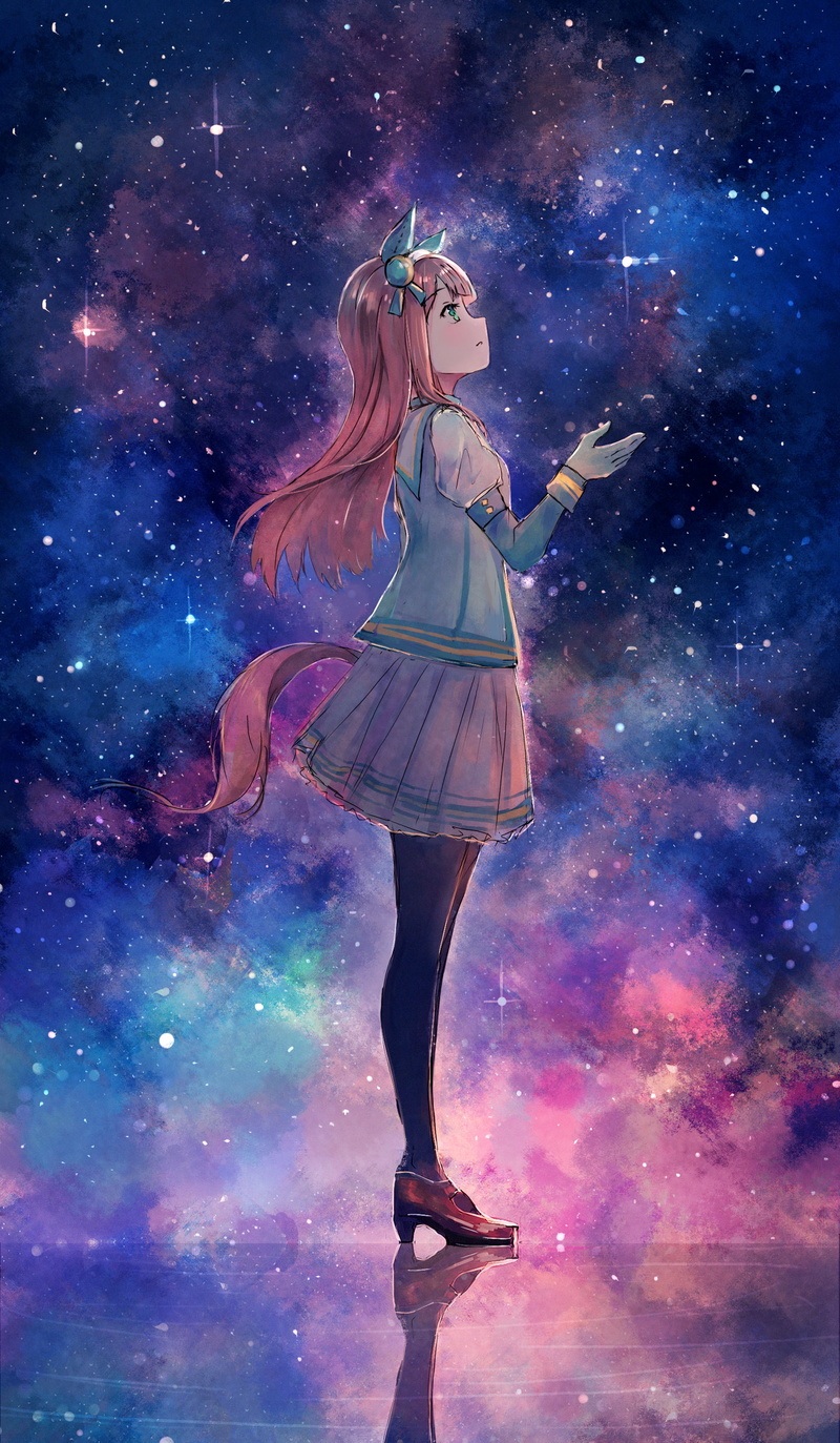 school uniform, Silence Suzuka (Uma Musume), animal ears, long hair, Uma Musume Pretty Derby, fantasy girl, 2K, anime girls, black stockings